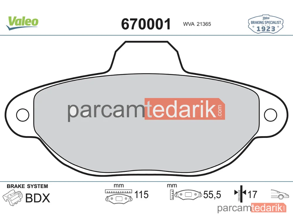 670001 | Fren Balatası — Fiat Panda, Fiat Punto, Fiat Cinquecento